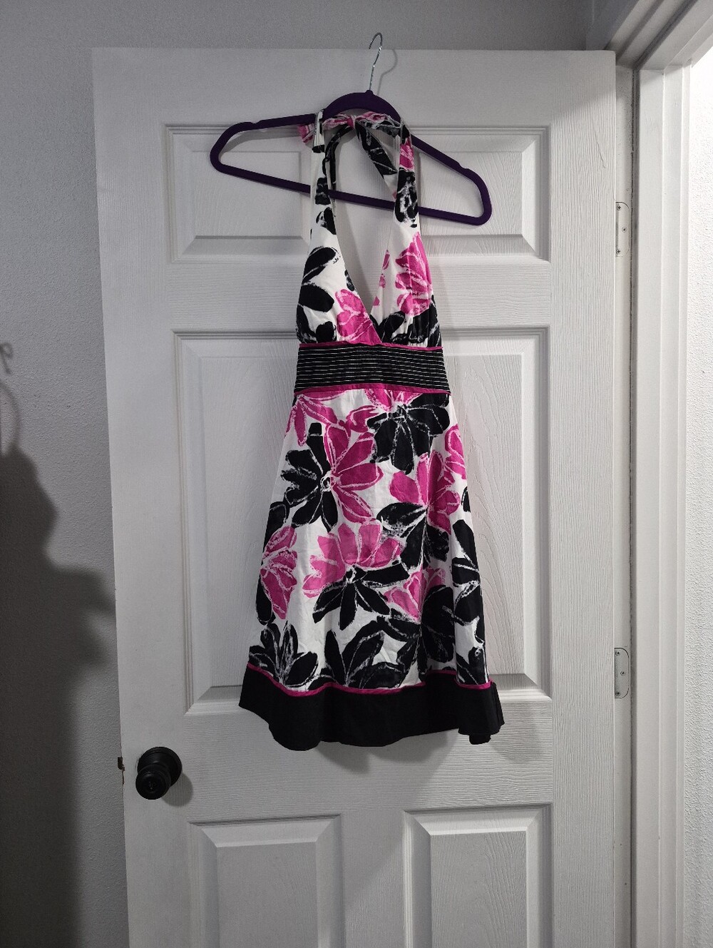 Y2k Pink & Black Floral Halter Dress